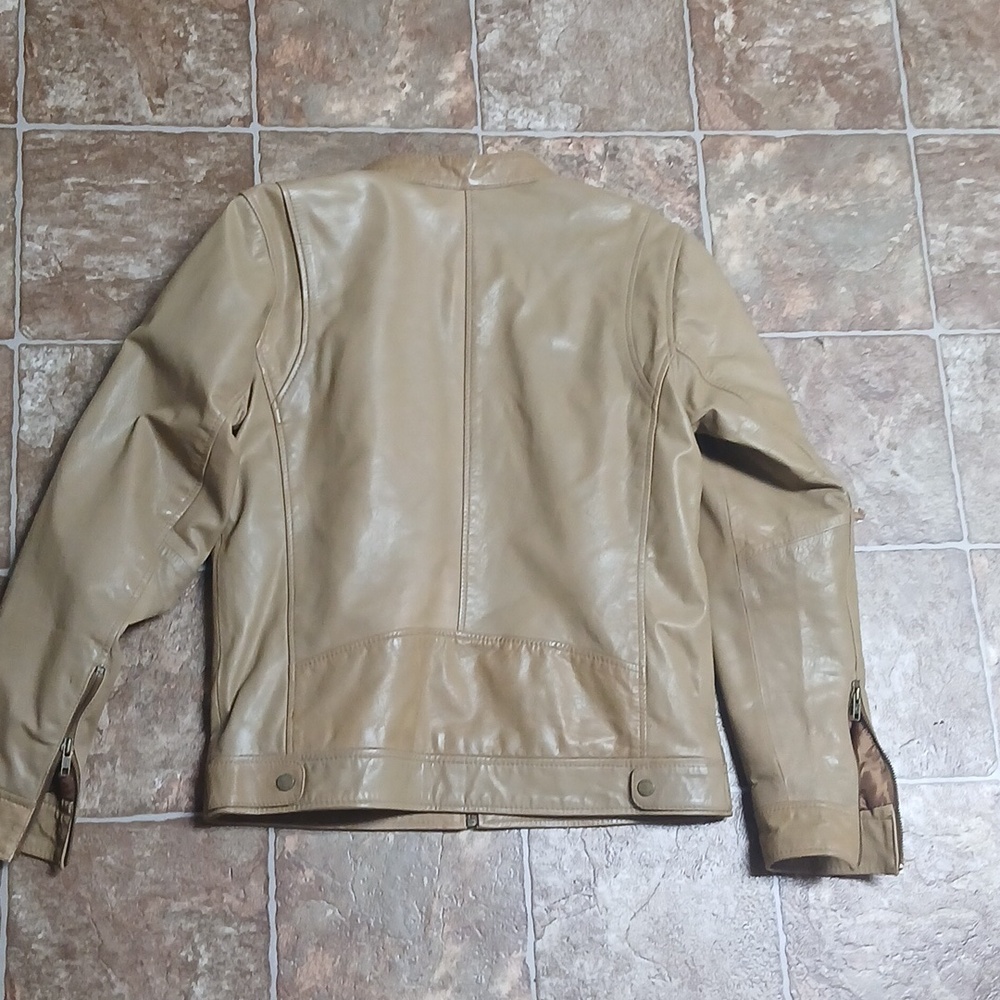 EUC Black Rivet Men's Tan Bomber Jacket 100% Leather - Picture 6 of 8